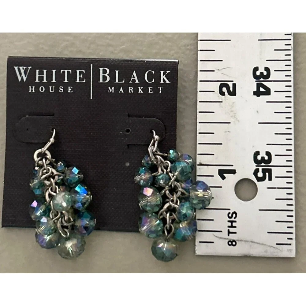 New York & Co Silver Bead Dangle Earrings  + WHBM Blue Crystal Cluster Earrings - Picture 5 of 6